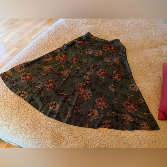 VTG 90s Dark Academia Taupe Burgundy Rose Floral Maxi Skirt By Koret, Size S-M - Picture 7 of 14